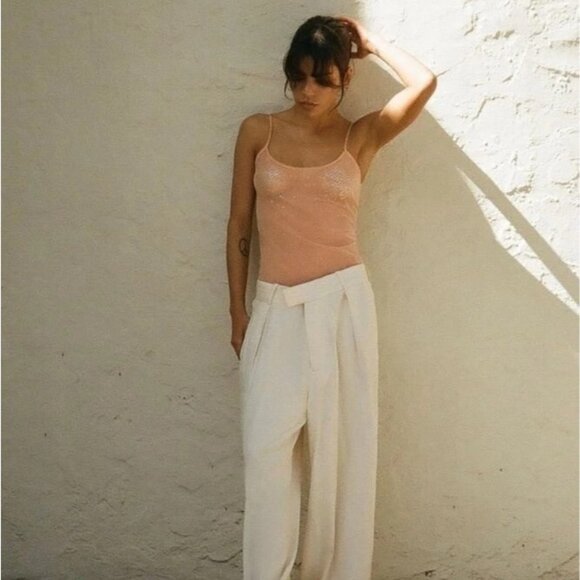 Zara Sheer Nude Mesh Bodysuit W/ Rhinestone Detail Spaghetti Straps S - Picture 6 of 6